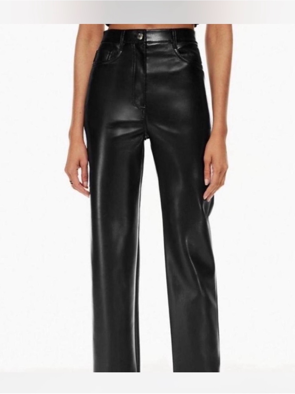 Aritzia Wilfred Black Faux Leather Melina super high rise Pants size 8 NWT